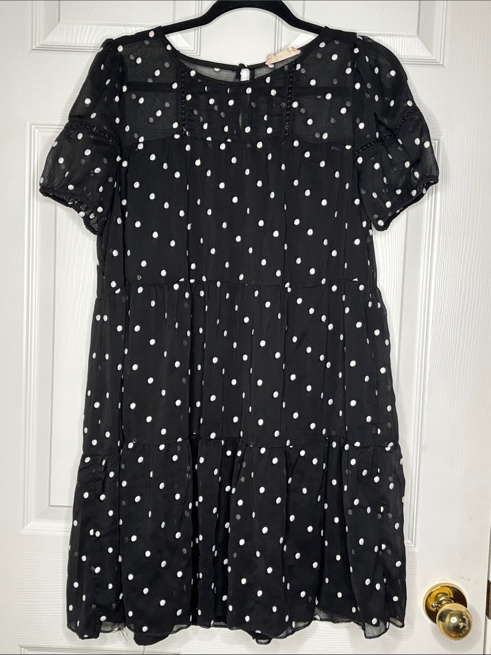 Altar’d State Black & White Polka Dot Chiffon Tiered Babydoll Mini Dress Size L
